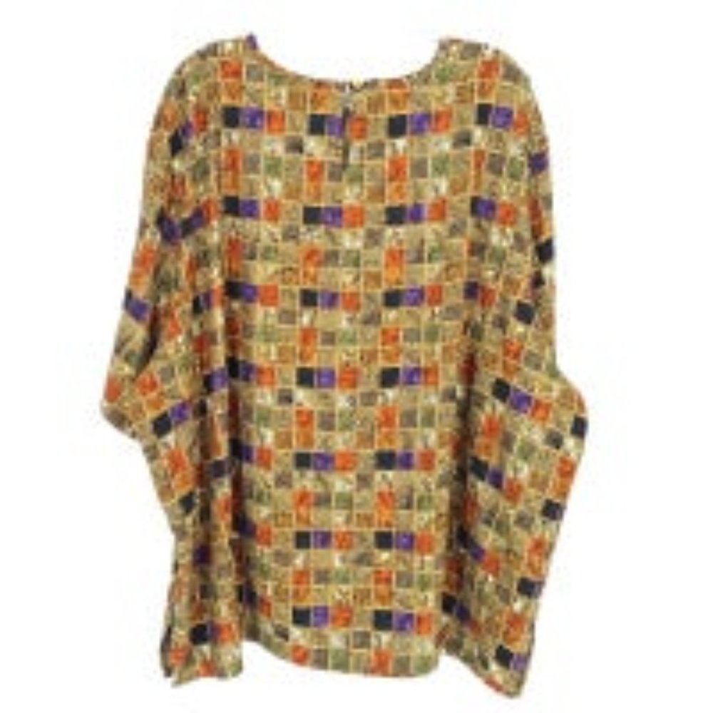 Maggie Barnes Stained Glass Windowpane Blocks Short Sleeve Top - Picture 1 of 3
